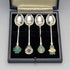 1967 British Vintage Enamel Decorated Sterling Silver Coffee Spoons x 4, Total 48g, Turner & Simpson, Case Included